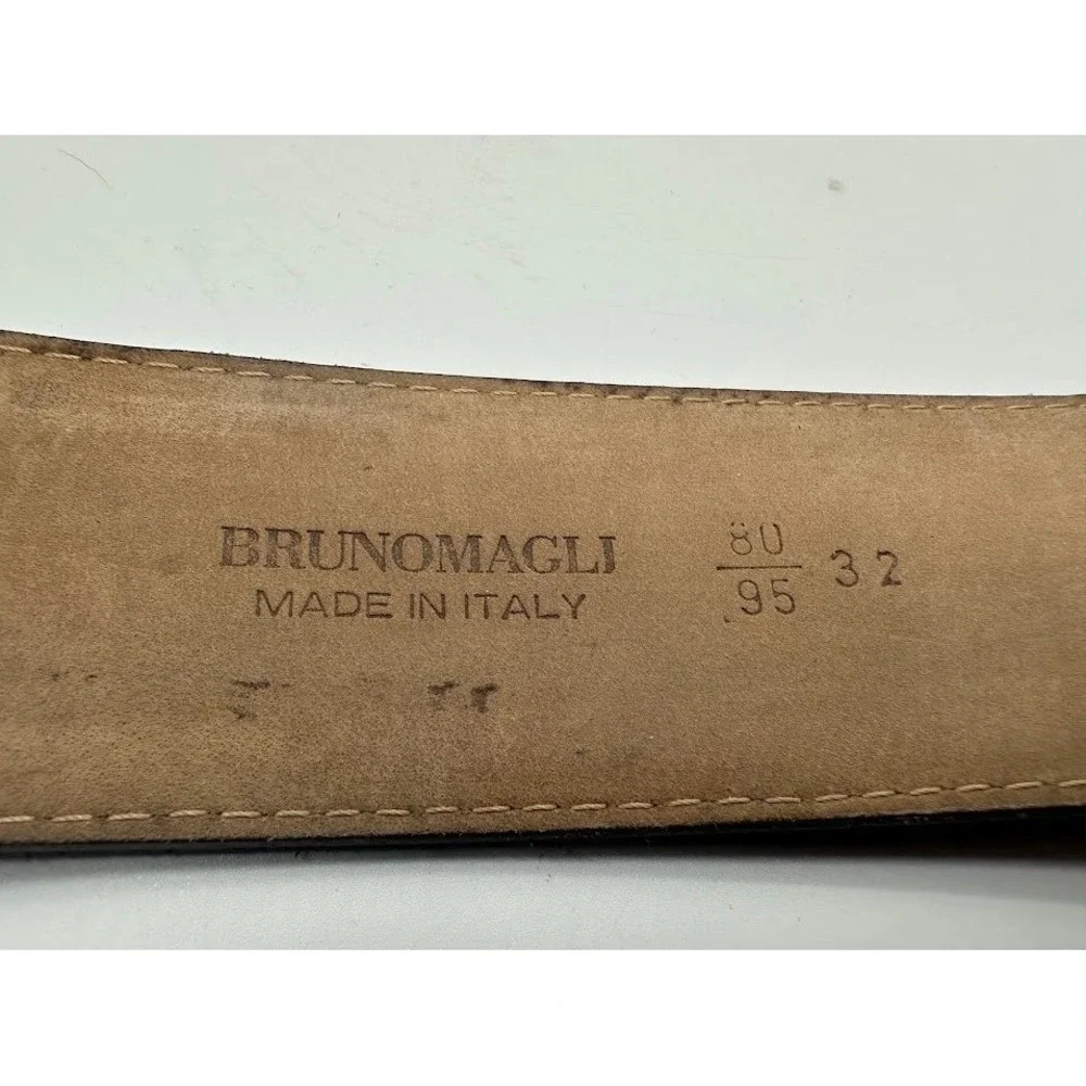 Bruno Magli Men Black Pebbled Leather Belt Made in Italy Size 32 Gunmetal Buckle